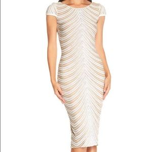 Marcella Sequin Stripe Cocktail Sheath Dress In Off White Size XXS